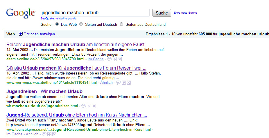 Jugendliche machen Urlaub Suchergebnis